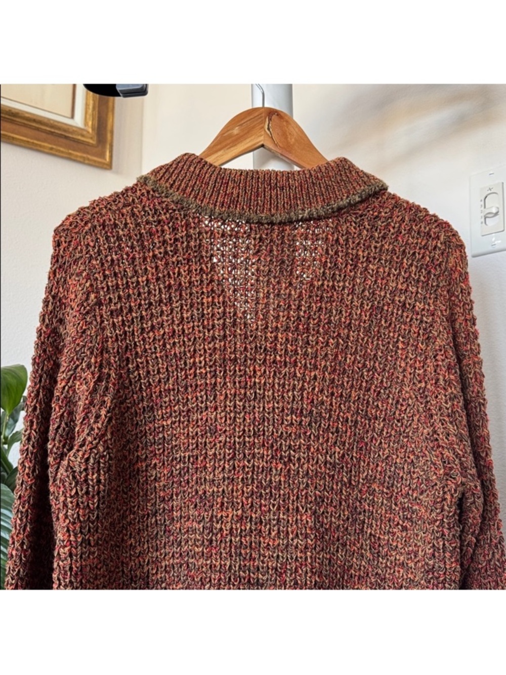 Sigrid Olsen Open Knit Button Front Sweater Cardigan Sz L Brown Orange Collared - Picture 8 of 9